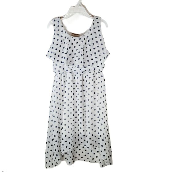 Girls Chiffon Polka Dot Dress Size 6 White Navy Lined Flowy Kiddo by Katie - Picture 1 of 7